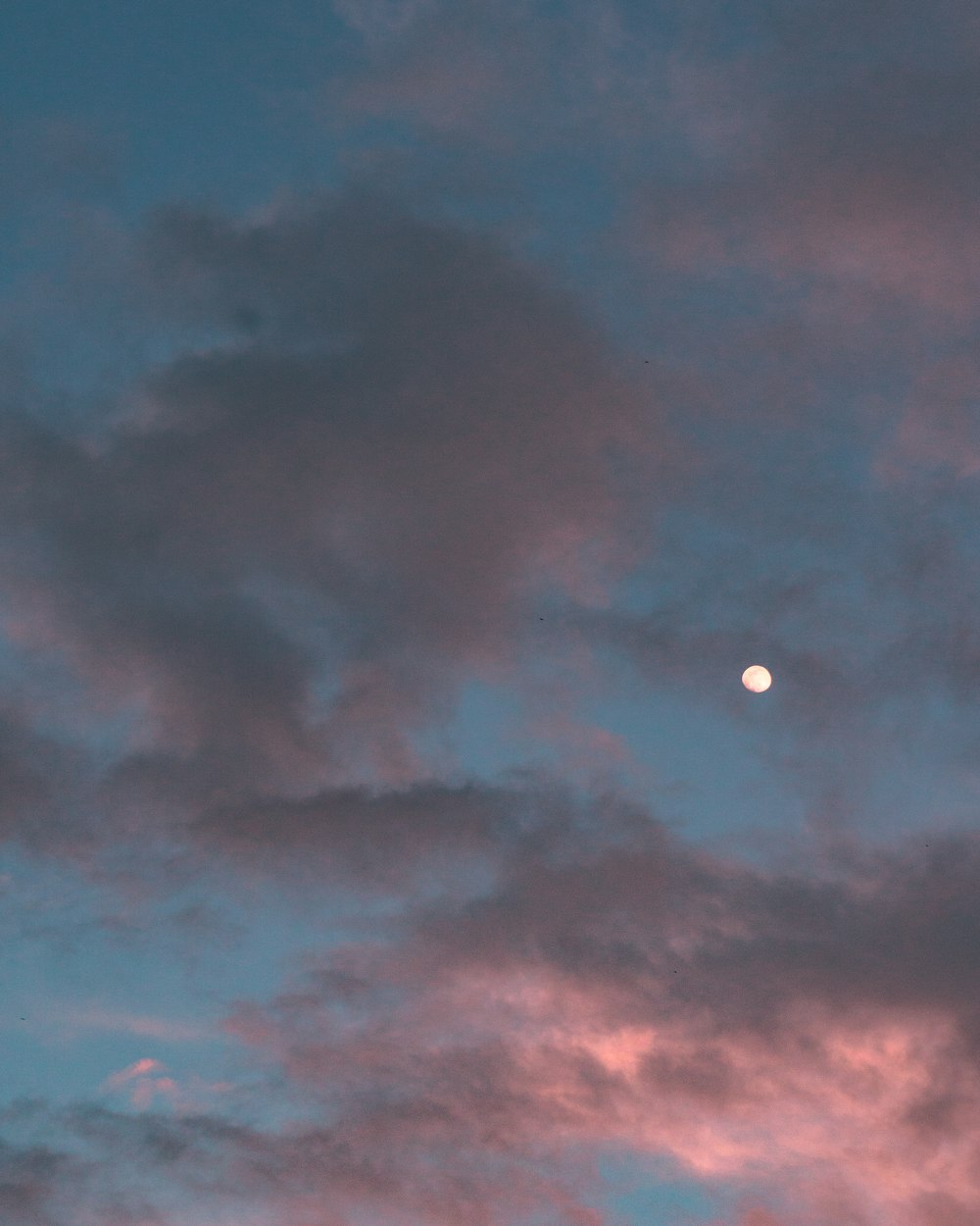 a plane flying in the sky with a moon in the distance