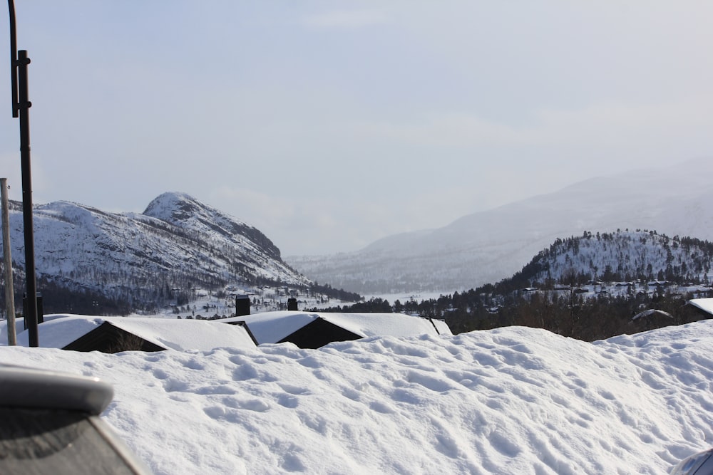 a view of a snow covered mountain range