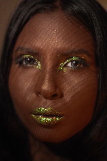 Close-up detail of shimmering eyeshadow and perfectly blended contour on a model