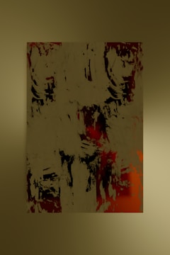 Abstract art piece featuring soft neutrals and bold crimson strokes.