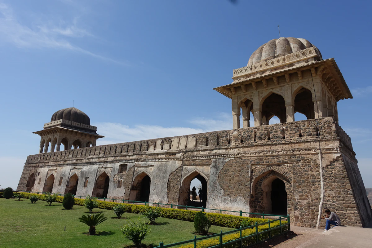 A large stone building with a dome at Mandu, Madhya Pradesh