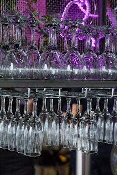 A stylish wine glass rack elegantly displayed in a dining area.