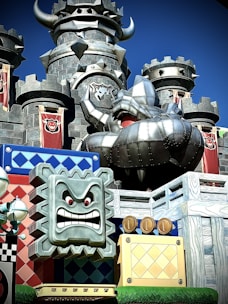 Close-up of Minecraft blocks arranged to form a detailed castle structure.