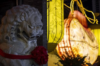 Festive lanterns and red envelopes surrounding a playful horse mascot representing bingwu.