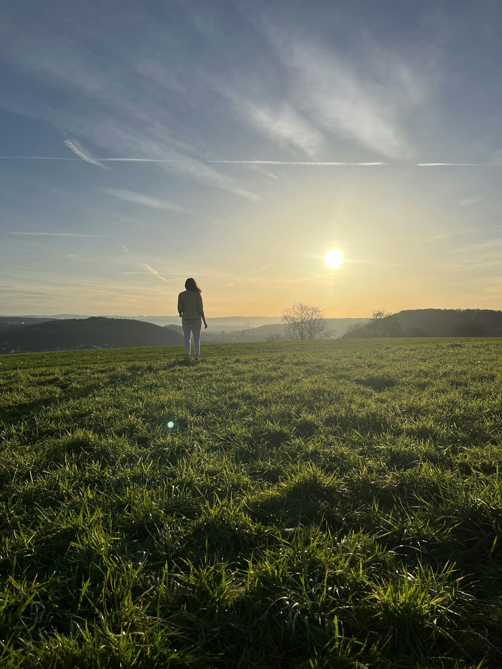 a person standing in the middle of a field