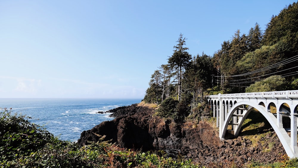 a white bridge over a large body of water