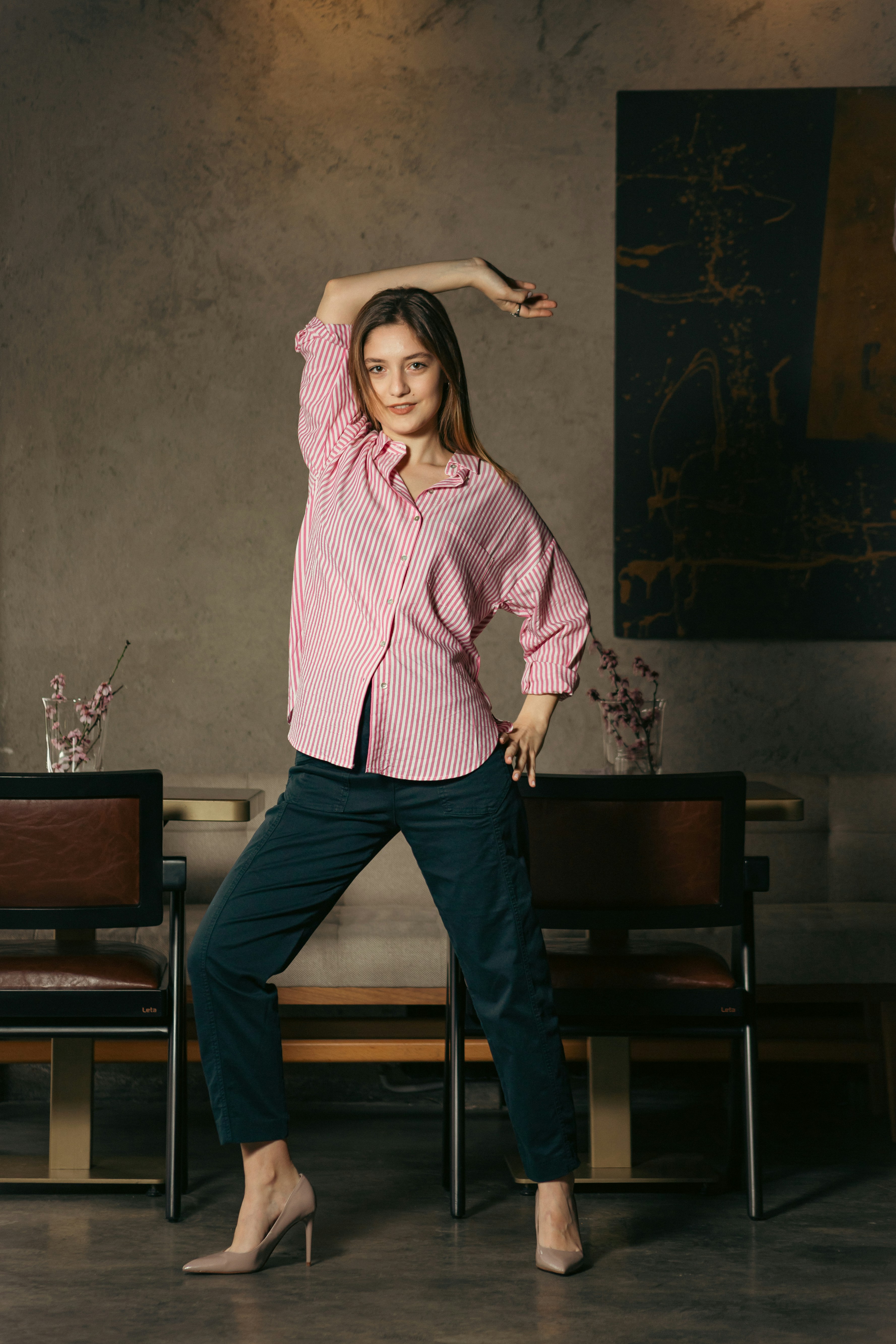 Model in a pink organza saree