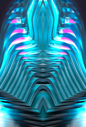 Modern hexagonal abstract design with blue and turquoise tones representing data flow in healthcare.