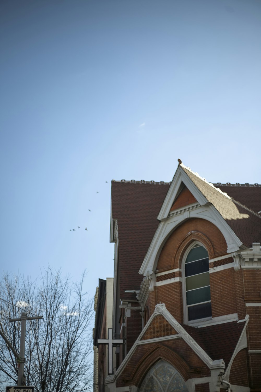 a church with a clock on the front of it