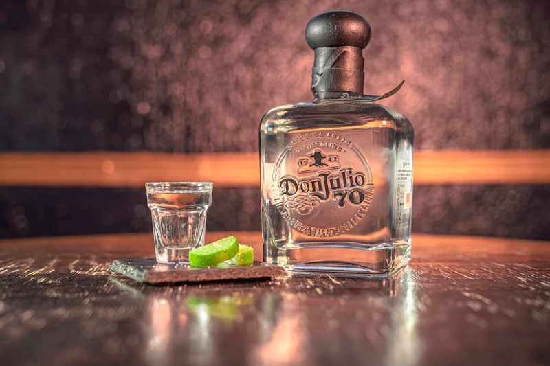 Botella de tequila con un caballito