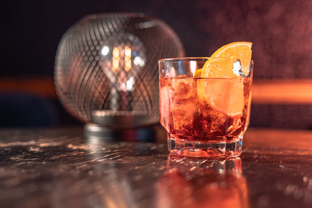 a close up of a drink on a table