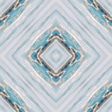 A digital artwork featuring a symmetrical geometric pattern with diamond shapes. The design has a kaleidoscopic effect with various shades of blue, pale yellow, and cream intertwining across the canvas, creating a visually compelling abstract look.