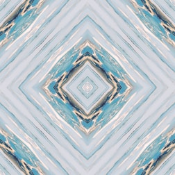 A digital artwork featuring a symmetrical geometric pattern with diamond shapes. The design has a kaleidoscopic effect with various shades of blue, pale yellow, and cream intertwining across the canvas, creating a visually compelling abstract look.