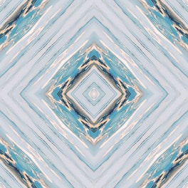 A digital artwork featuring a symmetrical geometric pattern with diamond shapes. The design has a kaleidoscopic effect with various shades of blue, pale yellow, and cream intertwining across the canvas, creating a visually compelling abstract look.