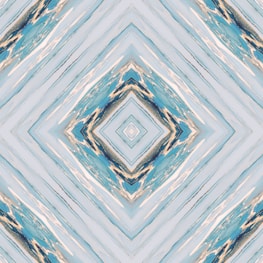 A digital artwork featuring a symmetrical geometric pattern with diamond shapes. The design has a kaleidoscopic effect with various shades of blue, pale yellow, and cream intertwining across the canvas, creating a visually compelling abstract look.