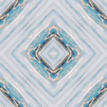 A digital artwork featuring a symmetrical geometric pattern with diamond shapes. The design has a kaleidoscopic effect with various shades of blue, pale yellow, and cream intertwining across the canvas, creating a visually compelling abstract look.