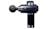 A handheld massage gun with a sleek, modern design featuring a spherical massage head attached to a cylindrical body. The gun is primarily black with metallic accents and displays a logo on its side.