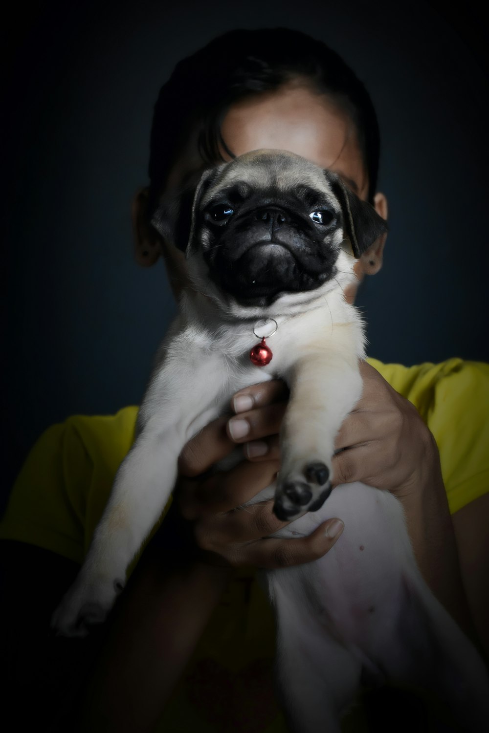 a man holding a small dog in his arms