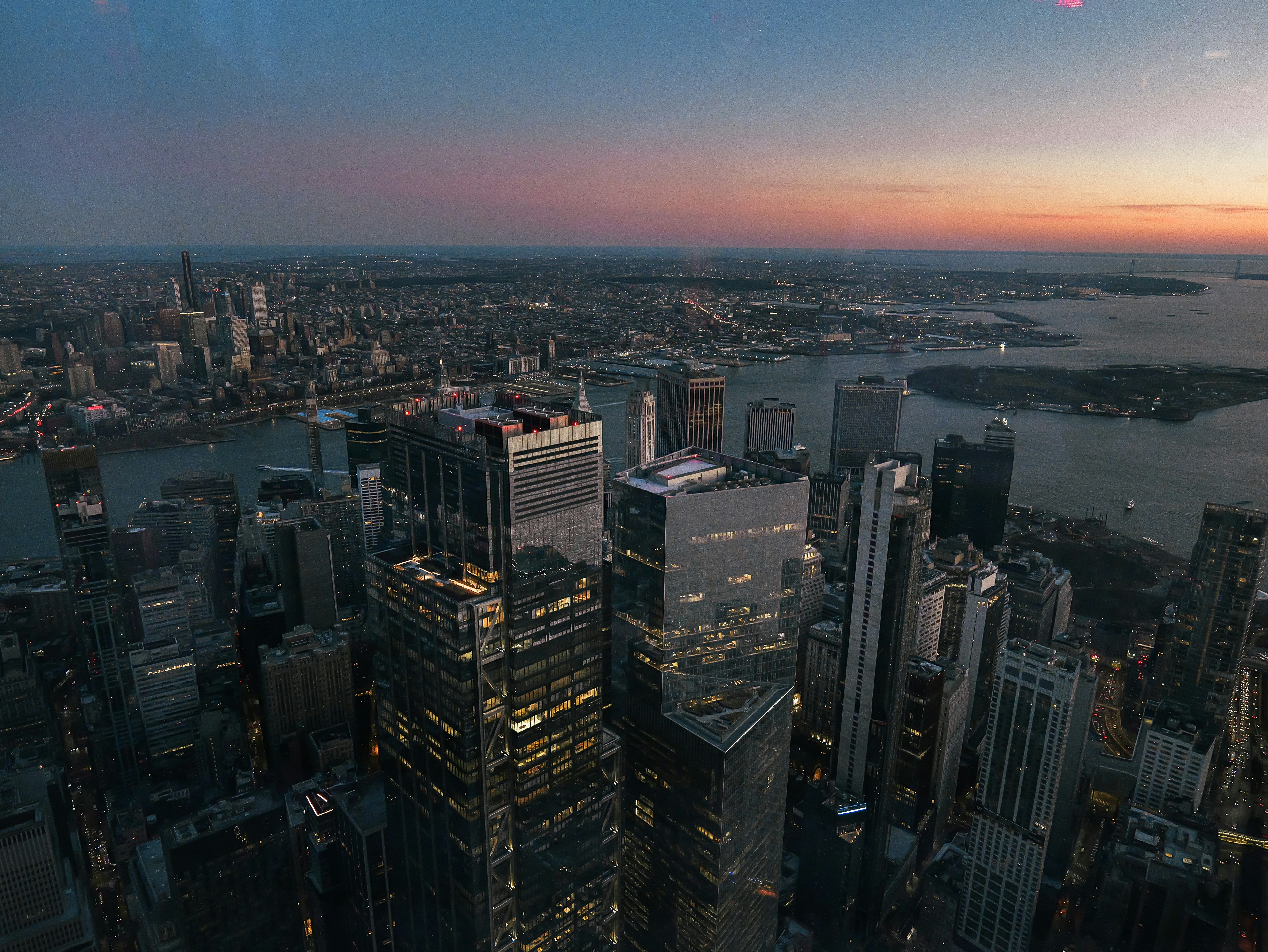 NYC skyline sunset from One World Trade Center