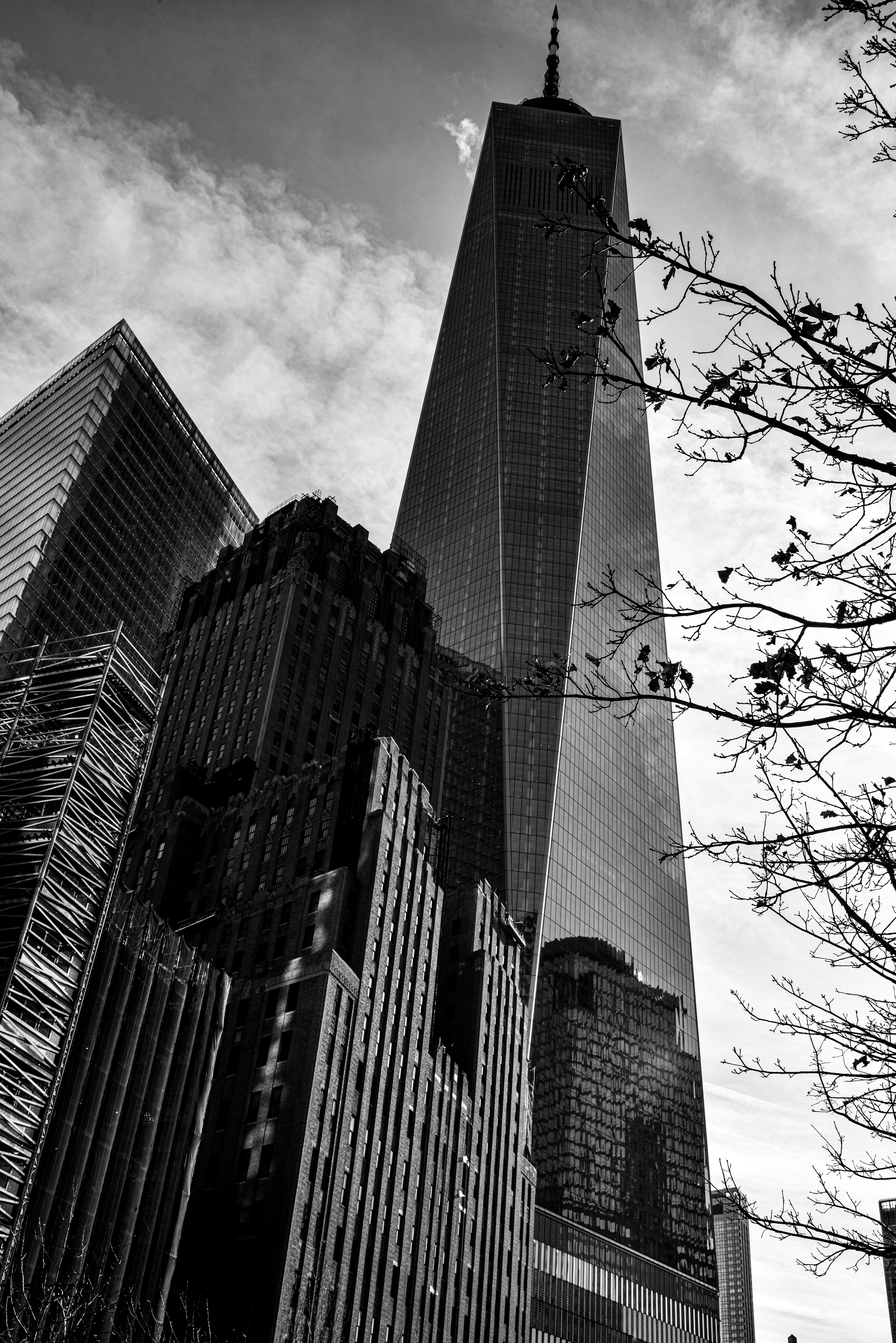 a black and white photo of a tall building