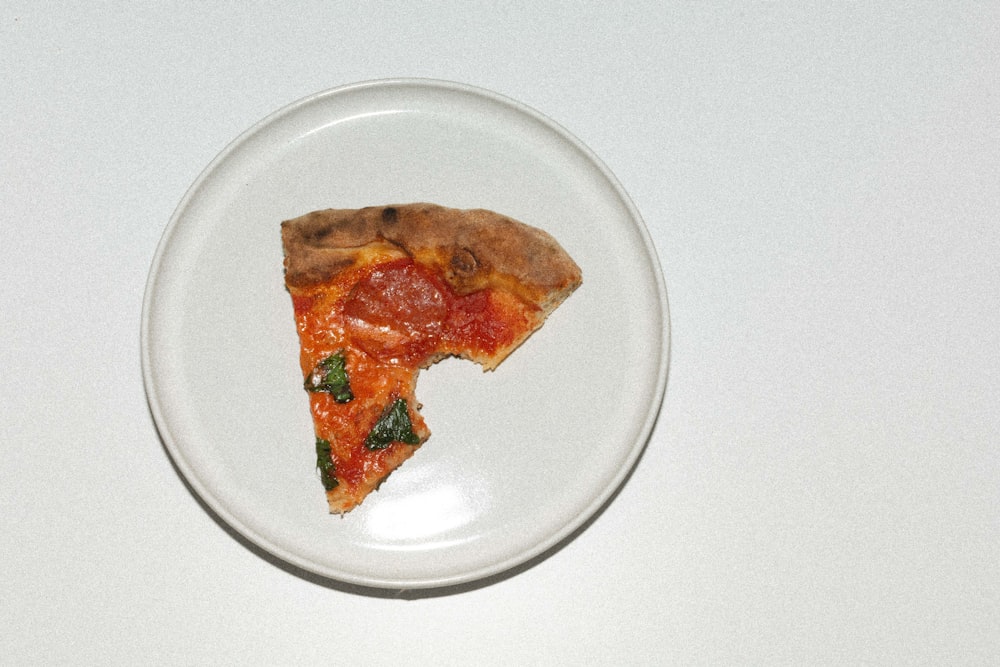 a slice of pizza on a plate on a table