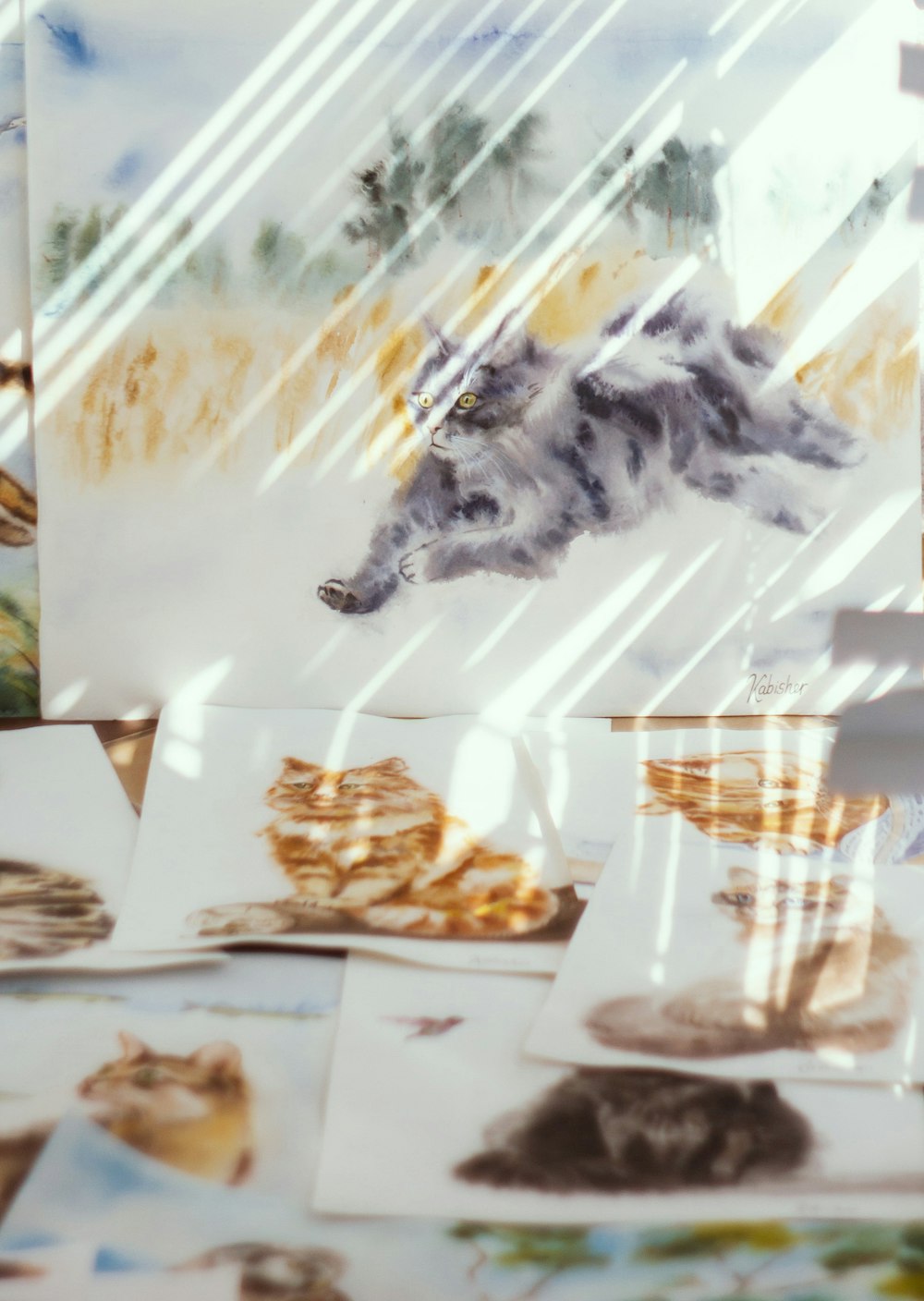 a painting of a wolf on a table