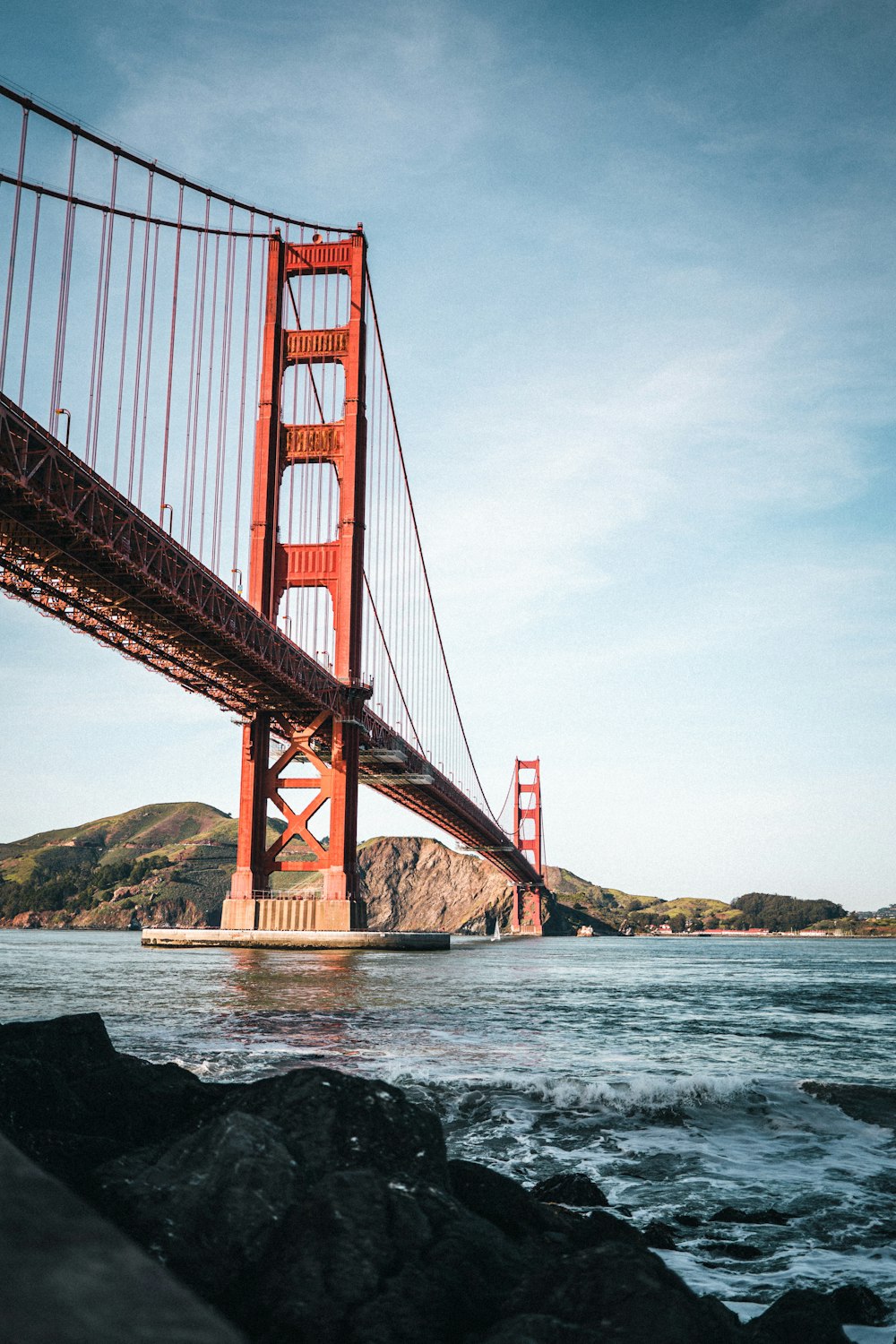 the golden gate bridge over looking the water