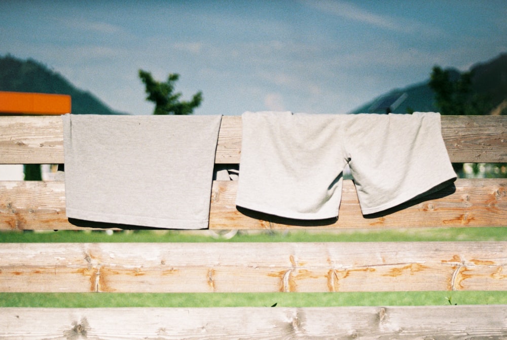 a pair of shorts hanging on a clothes line