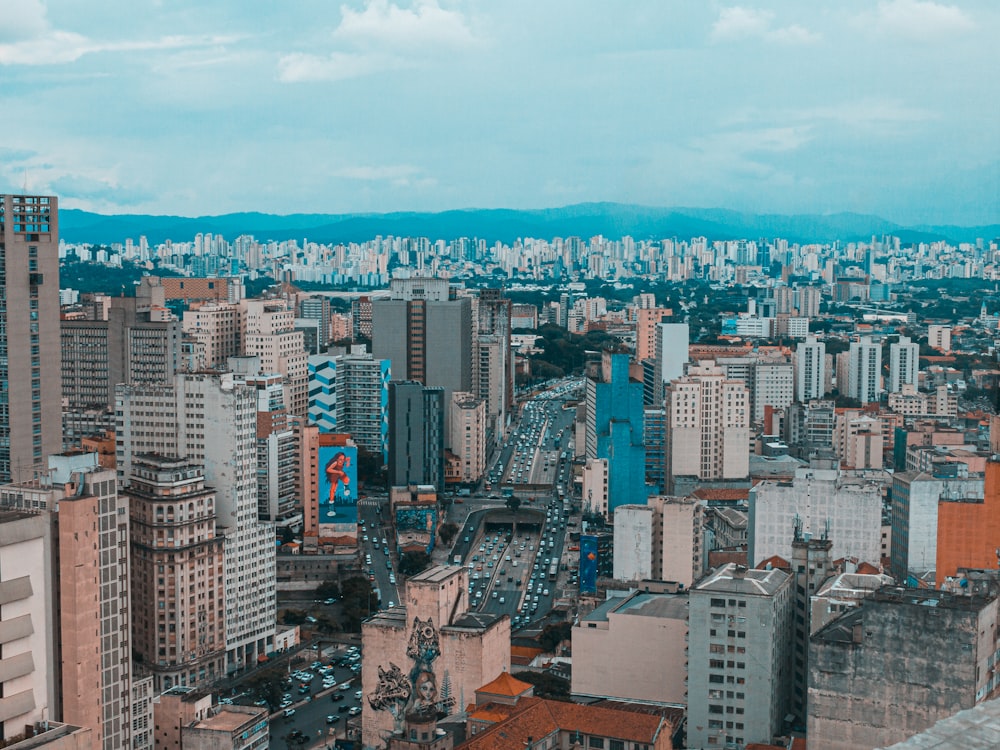 a view of a city from the top of a building