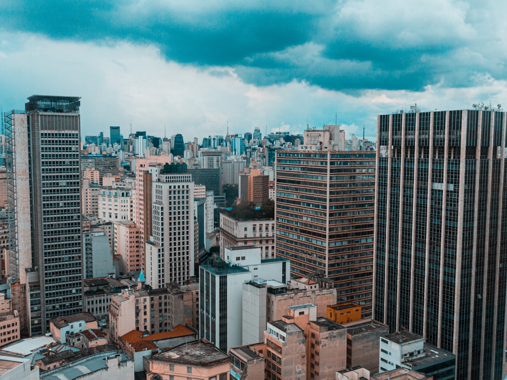 a view of a city with tall buildings