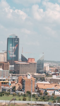 a view of a city with tall buildings