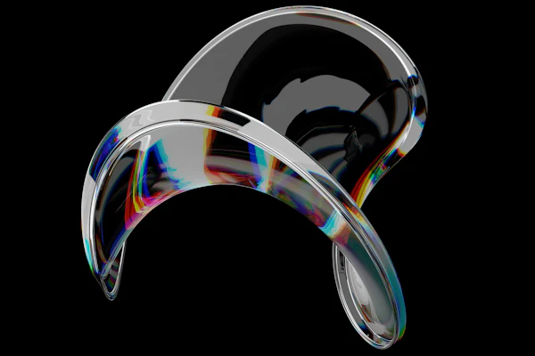 Iridescent glass object on black