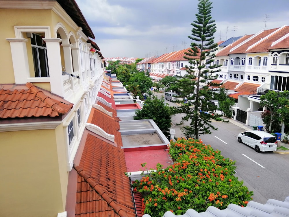 a view of a street from a high point of view