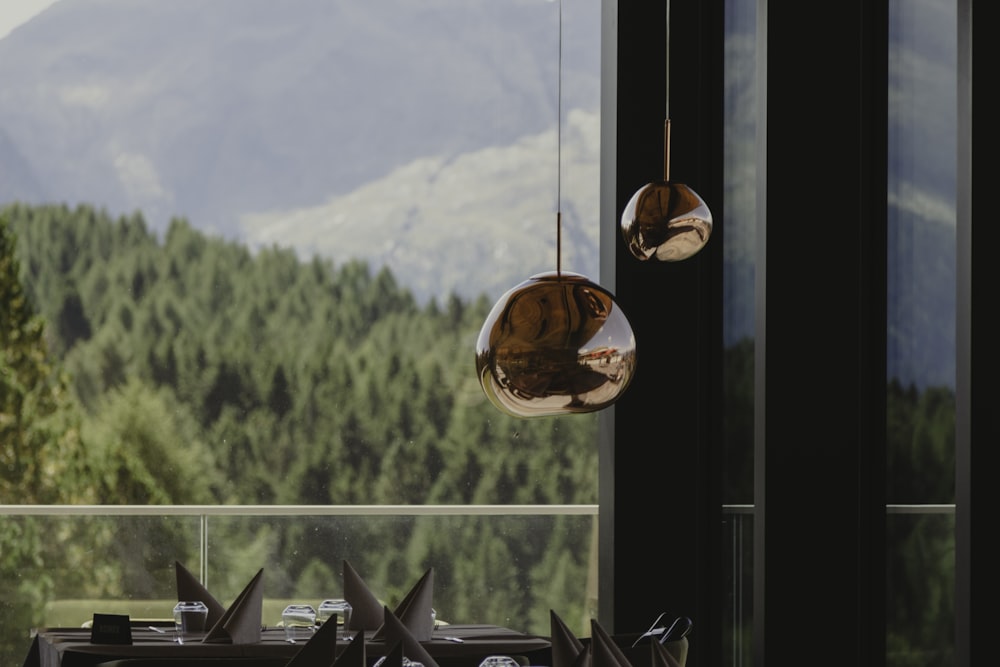 a restaurant with a view of the mountains