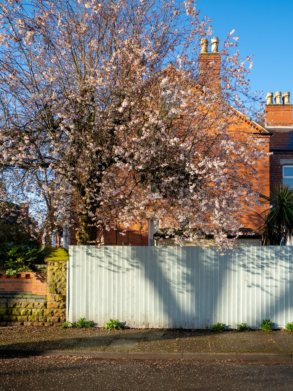 a white picket fence in front of a house