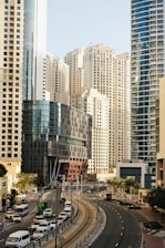 a city street filled with lots of tall buildings