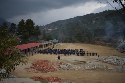 Community members rebuilding homes together after a wildfire.