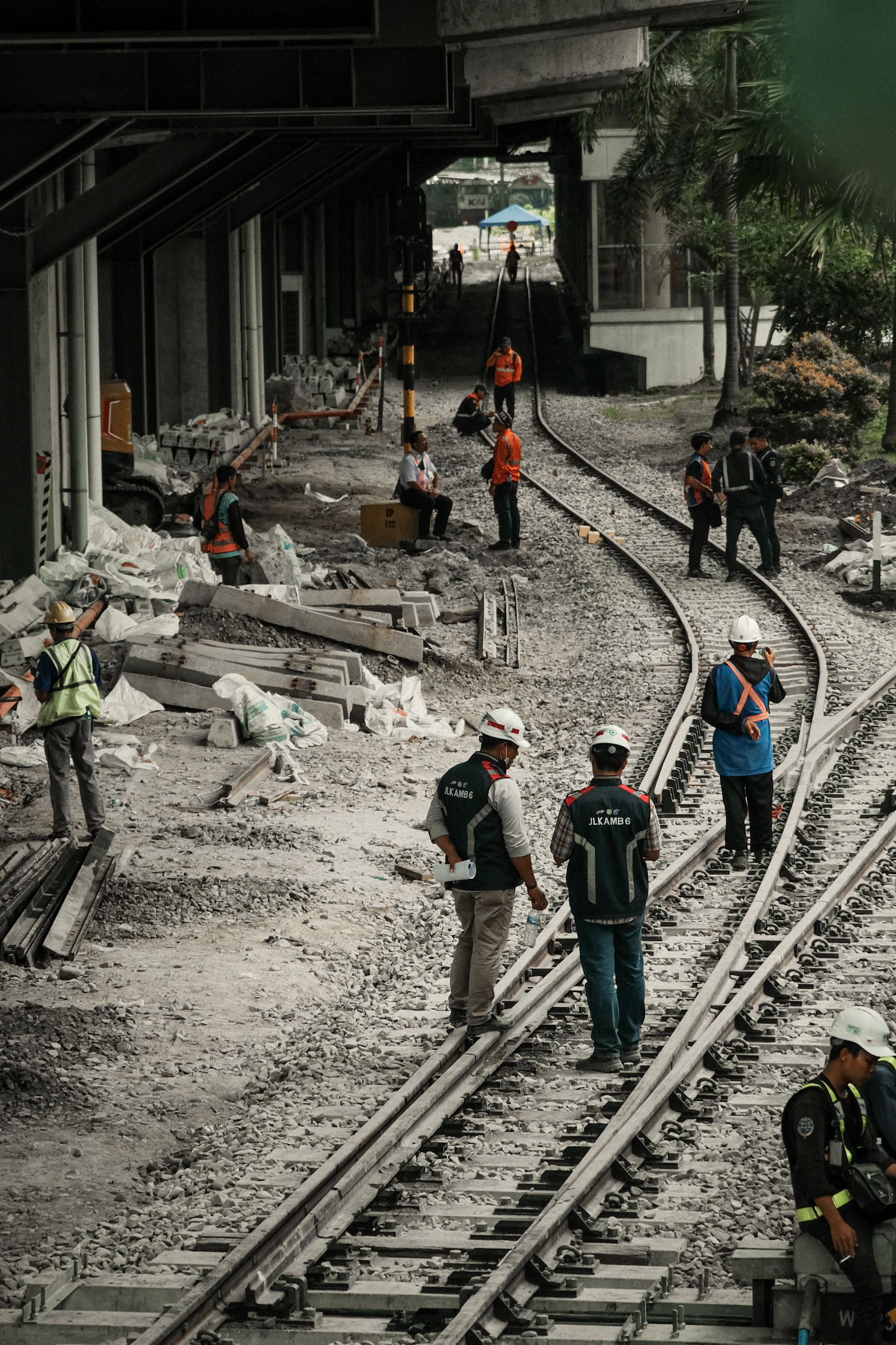 Rail crew working on track