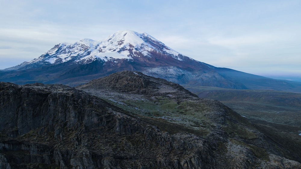 a mountain with a snow covered peak in the distance