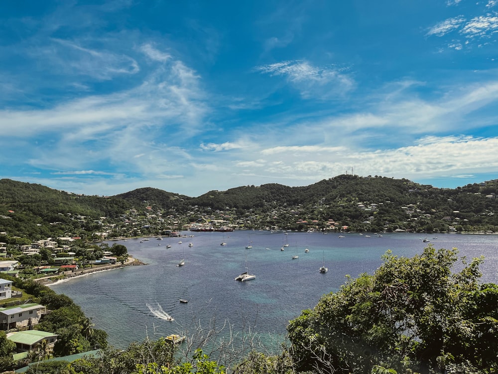 Una vista de una bahía con barcos en el agua