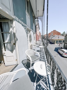 Balcony overlooking a quiet street in Brussels.
