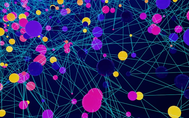 カラフルな球体が浮遊する抽象的なイメージ