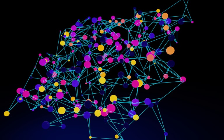 Colorful network of connections on dark background