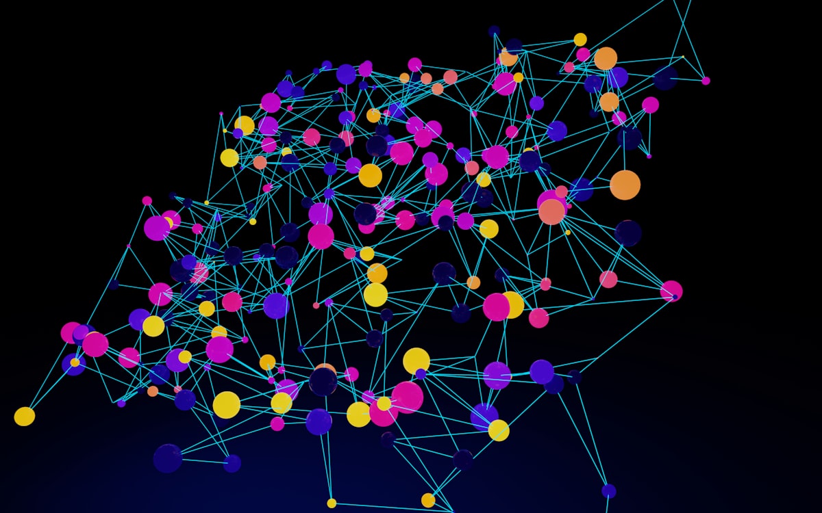 An abstract network of interconnected dots and lines