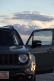 A chauffeur opening the door of a premium SUV with mountain views in the distance.