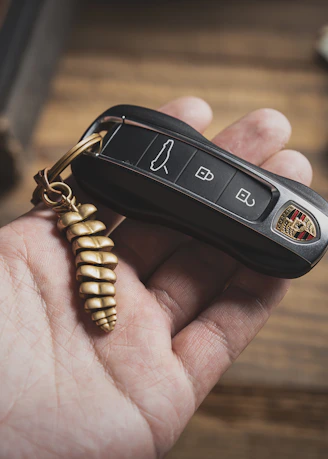 a person holding a car key in their hand