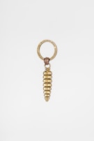 A brass keychain featuring a spiral-shaped pendant resembling a coil or screw. The pendant is attached to a round keyring engraved with the phrase 'GET BUSY LIVING OR GET BUSY DYING - COPPERISM'. The design is minimalistic and elegant.
