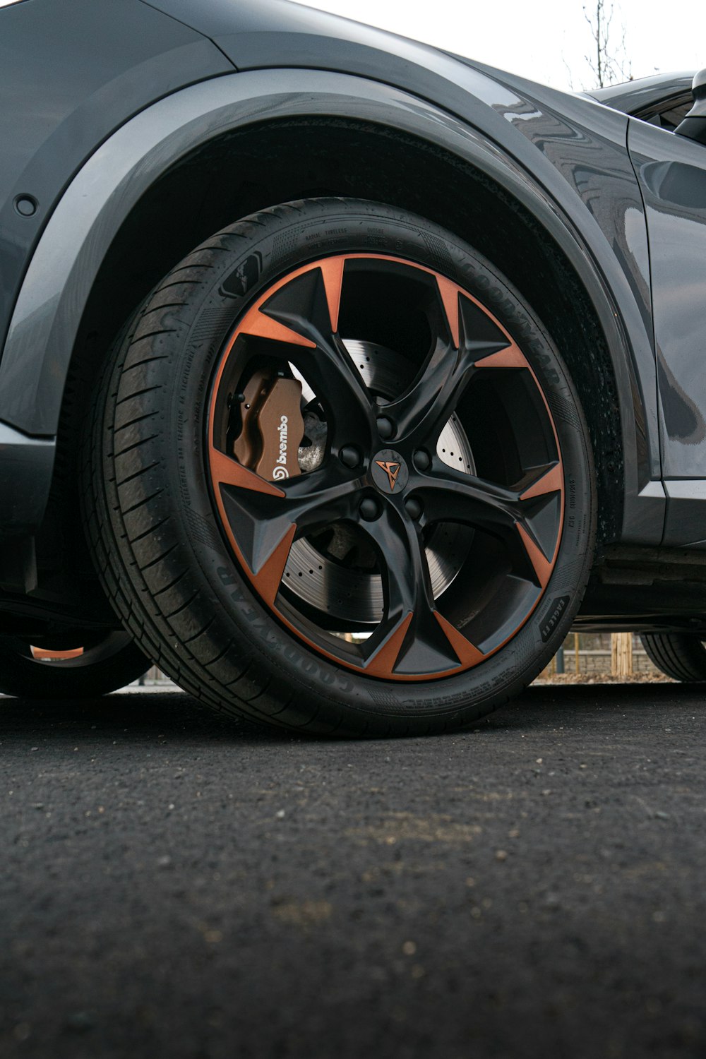 a close up of a tire on a car