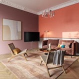 A cozy living room with soft pastel walls and stylish furniture reflecting Ore Paints' color consultation.
