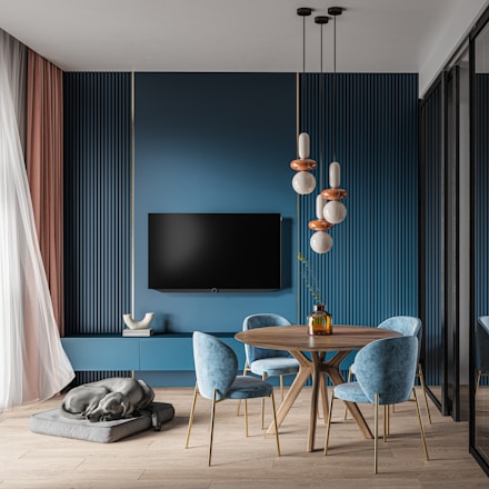 A stylish living room featuring elegant PVC wall panels and LED lighting.